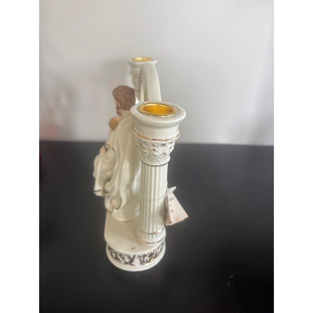 Vintage Holy Family Nativity Ceramic Double Taper Candle Holder Cream Gold - Picture 4 of 6